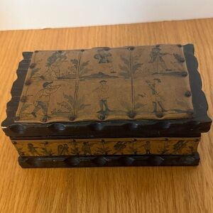 Vintage Decorative Wooden Box with Musical Illustrations